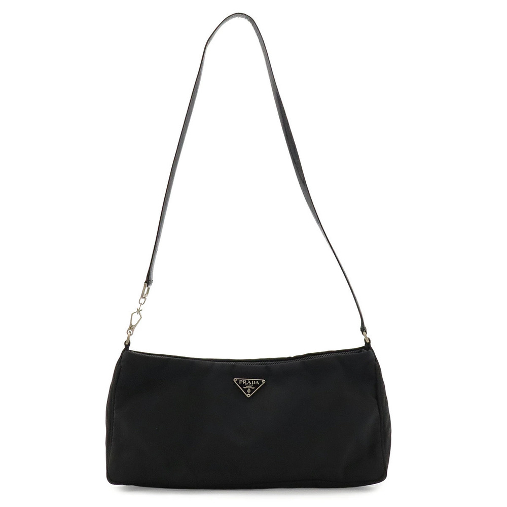 Prada Triangle Shoulder Bag Hobo Leather NERO Black Mirror
